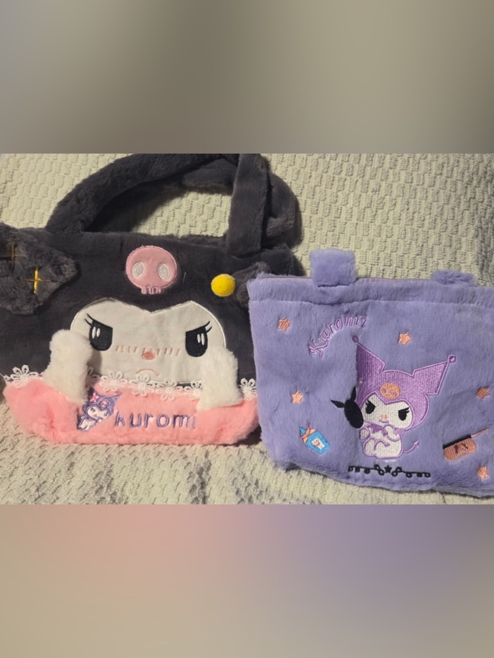 Kuromi Plush Shoulder Bag — Black, Pink & Lavender